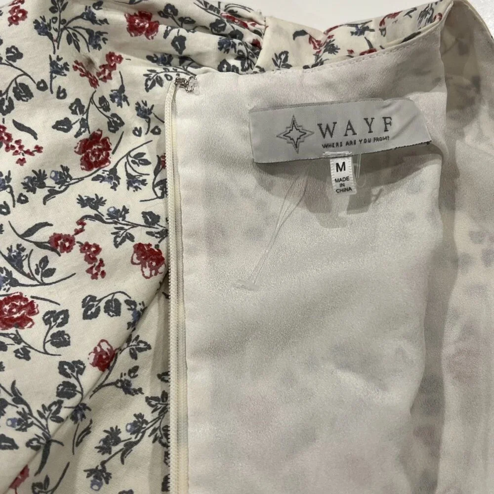 WAYF Tiered Floral Maxi Dress, Cream Blue Red, M
